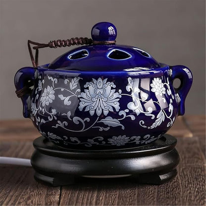Electric Resin Burner with Timer, Ceramic Electric Incense Burner, Burner Censer 110V for Home Porch, Patio, Garden, Office, Yoga, Living Room, Meditation Room （Blue）