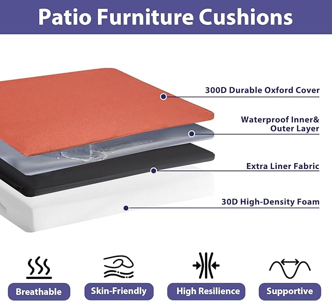 IPYNBAP Outdoor Chair Cushions Set of 4 -Waterproof Outdoor Seat Cushions for Patio Furniture, Patio Chair Cushion with Handle and Ties, Out Door Chair Pads,17x16x2-Square, Spice
