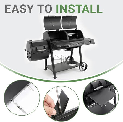 GRISUN Grill Front Shelf for Oklahoma Joe’s Canyon Combo & Longhorn Combo Grill – 16.5" x 5.5" Heavy-Duty Coated Steel BBQ Prep Shelf with 4 Tool Hooks, Front Shelf Replacement Accessories