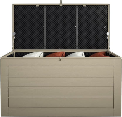 Cosco Outdoor Living 180 Gallon Patio Storage Box, Extra Large, Lockable Lid, Weather-Resistant, Tan/Brown