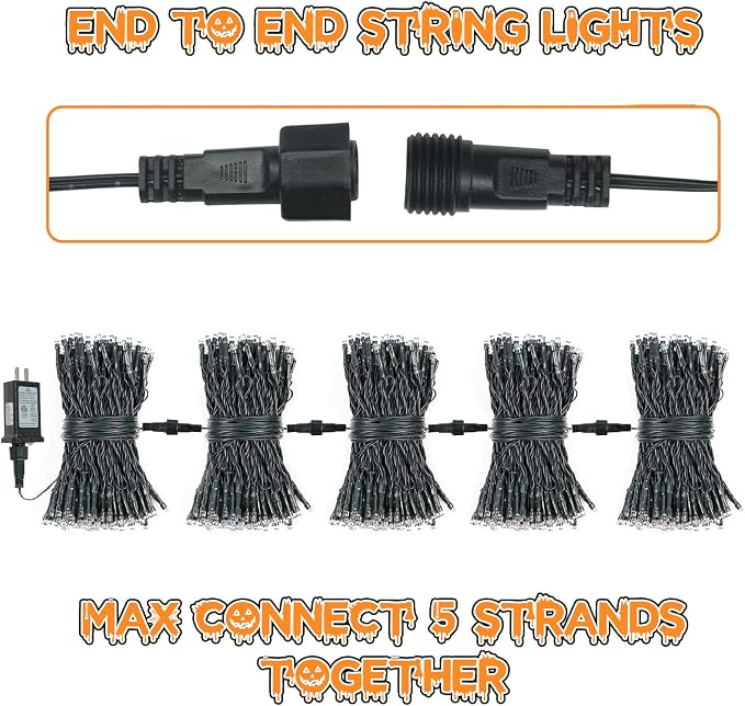 Connectable Purple and Green Halloween Lights, 2Pack 164ft 400LED 13 Modes String Lights Plug in, Twinkle Light with Timer Indoor/Outdoor for Tree Halloween Decorations Party