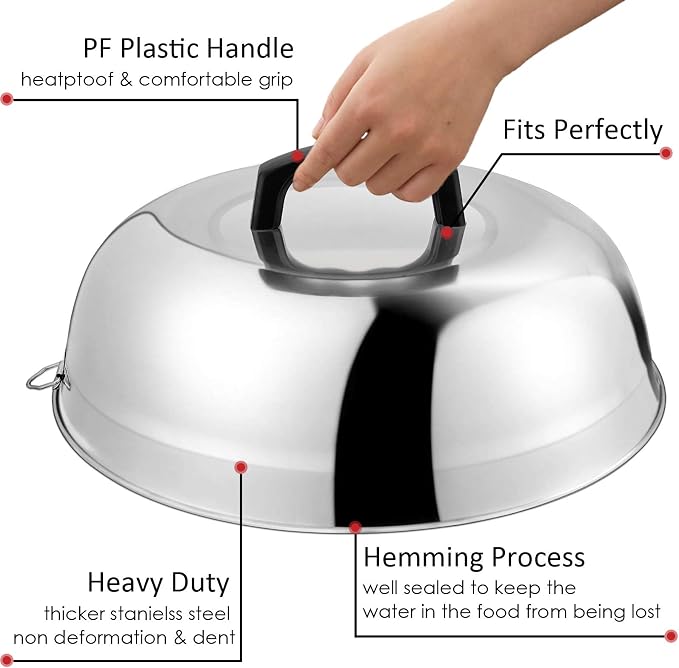 Cheese Melting Dome, HaSteeL 12In & 9In Heavy Duty Round Basting Steam Cover, Stainless Steel Griddle Grill Accessories for Flat Top BBQ Kitchen Cooking Indoor & Outdoor, Dishwasher Safe - (2Packs)