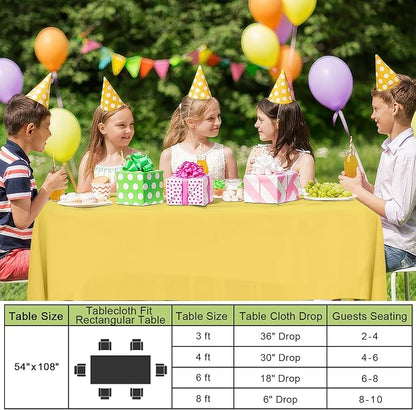 Smiry Disposable Table Cloth - 10 Pack, 54 x 108 Inch Waterproof Rectangle Tablecloths for Parties, Decorative Plastic Table Cover, Leakproof & Sturdy, Yellow