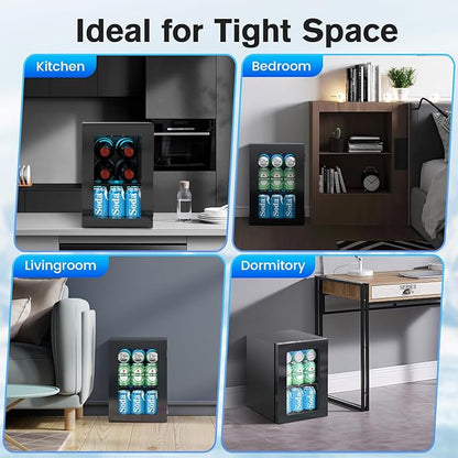 Electactic 24 Cans Beverage Refrigerator Cooler, Mini Fridge Countertop Drink Cooler for Soda, Canned Beer, Adjustable Digital Temperature Control for Home Dorm Office, Black