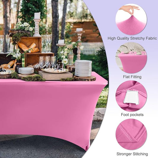 ABCCANOPY 6FT Spandex Table Cover, Stretch Fitted Tablecloth, Pink | Rectangular Tight, Fitted, Washable and Wrinkle Resistant Table Protector for Wedding, Banquet,Birthday, Party, Event