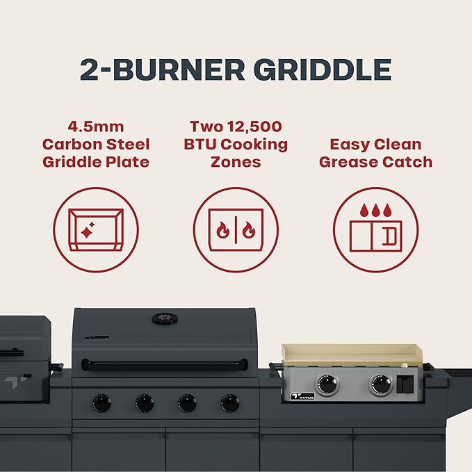 Tytus Anaheim 4-Burner Gas Grill with Two Prep Carts, Charcoal Grill, and Gas Griddle with Cover - Modular Outdoor Kitchen, Quick Assembly, Outdoor Cooking, Kitchen Island for BBQ