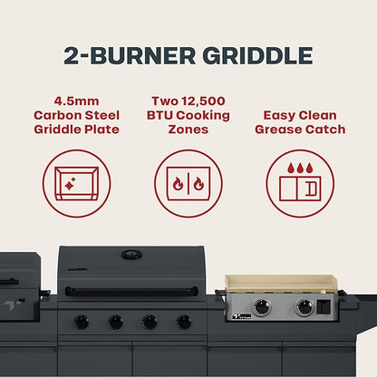 Tytus Anaheim 4-Burner Gas Grill with Two Prep Carts, Charcoal Grill, and Gas Griddle with Cover - Modular Outdoor Kitchen, Quick Assembly, Outdoor Cooking, Kitchen Island for BBQ