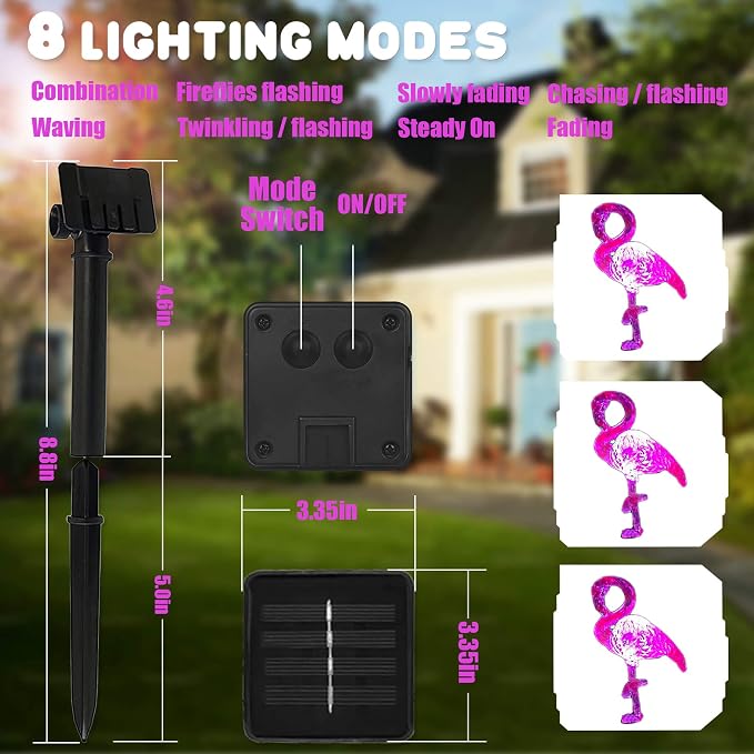 Outdoor Solar Lights for Outside Pink Flamingo Garden Decor 14ft 40LED Solar Power Fairy Lights Waterproof Summer Beach Yard Solar Landscape String Lights 14ft 40LED Patio Fence Backyard Bird Decor