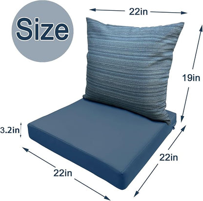 Bcareself Outdoor Deep Seat Cushion Set Waterproof & Fade Resistant Patio Furniture Cushions with Removable Cover Adjustable Straps Rain-Proof Seat Pad & Back Cushion for Chair Sofa Porch 22 x 22 Blue