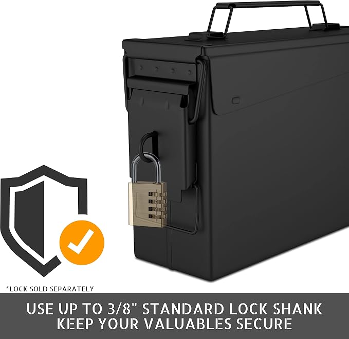 Lockable Metal Ammo Storage Box - Military & Army Steel Ammo Can for Ammunition Storage - Waterproof Ammo Crate Utility Box