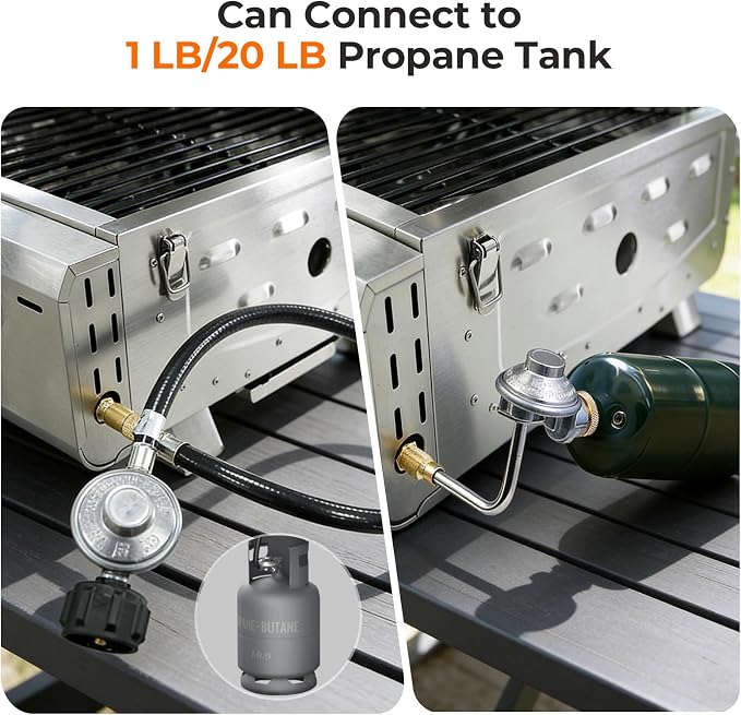 Electactic 20,000 BTUs Portable Tabletop Gas Grill, 2-Burner Propane Grill with 251 Sq.in Cooking Area, Stainless Steel BBQ Grill with Foldable Legs, Easy Assemble & Clean for Outoor