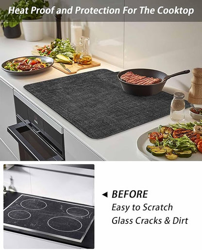 Stove Top Covers for Electric Stove 28.5x20.5 Inches, Vintage Black HeatResistant Glass Cooktop Protector, Farmhouse Retro Solid Color Linen Texture Ceramic Stovetop Countertop Covers Mat, Oven Cover