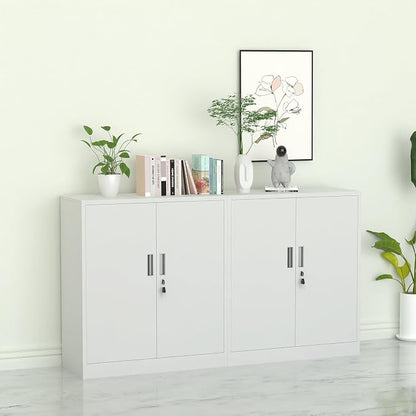 Metal Storage Cabinet with Locking Doors and 2 Adjustable Shelves, Small Lockable Steel Storage Cabinets for Home Office Garage Kitchen Pantry (White)