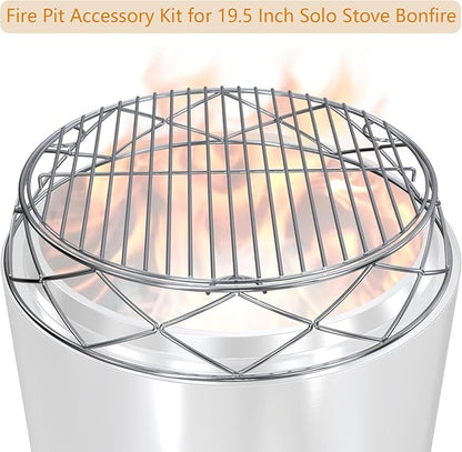 Stainless Steel Round Fire Pit Cooking Grates Accessory Kit for 19.5" Solo Stove Bonfire and Other Firepit, Grill Fire Pit Stand for Outdoor Camping BBQ Picnic Fireplace Tools