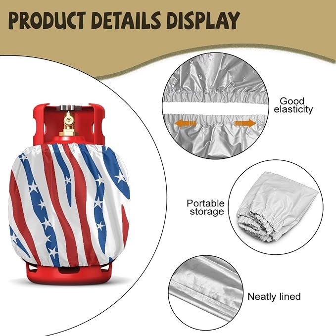 Dual Propane Tank Cover 20lb Outdoor Heavy Duty Waterproof Windproof Gas Tank Cylinder Cover with Elastic Brand, Dress up Your Gas Grilll, White Red Blue