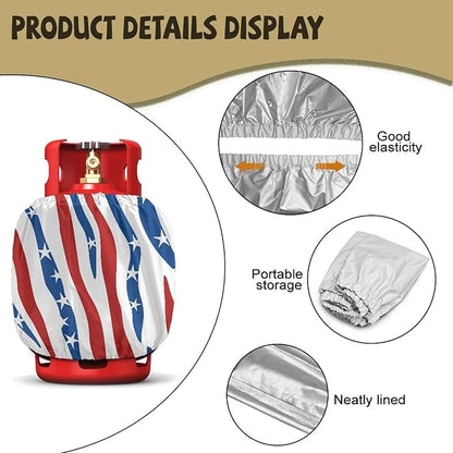 Dual Propane Tank Cover 20lb Outdoor Heavy Duty Waterproof Windproof Gas Tank Cylinder Cover with Elastic Brand, Dress up Your Gas Grilll, White Red Blue