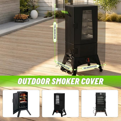 420D Vertical Smoker Cover Fit for Pit Boss Series 3, 23x22x47in | PU Coating, Waterproof Buckle, Bottom Drawstring,Waterproof Grill BBQ Cover Outdoor with Buckle