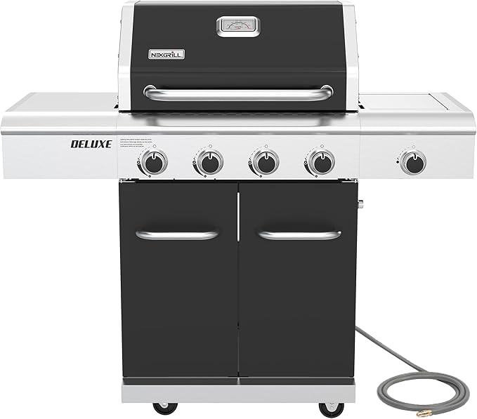 Nexgrill 4-Burner Natural Gas Grill with Side Burner and Griddle Insert, 627 SQ In Total Cooking Space, 59,000 BTUs Output, BBQ Grill Perfect for Outdoor Gatherings - 730-0958HE