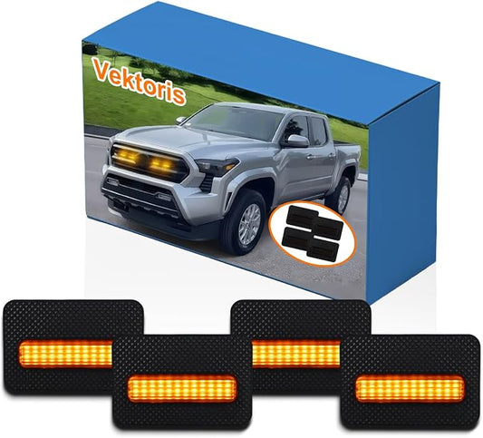 4PCS LED Front Bumper Grille Lights Smoked Lens for Toyota Tacoma 2024 2025 SR SR5 Cab Front Mesh Warning Light Daytime Running Light Amber Grille Lamps Kit