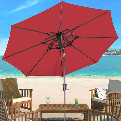 9FT Outdoor Patio Umbrella - 2 Tiers Table Umbrella Waterproof UV Protection, Sombrillas de Patio with Push Button Tilt, Sun Umbrella for Pool, Porch, Garden, Backyard (Red)