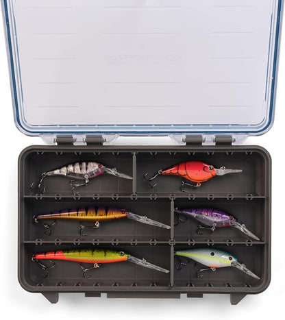 Plano StowAway 3600 Waterproof Stow Tackle Box, 4-Pack, IPX7 Waterproof Rating, with Rustricor, Single Latch Design, Transparent DuraView Lid, Storage for Fishing Bait, Lures and Gear