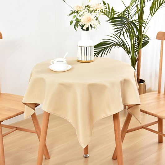 Wolkemer Small Square Tablecloth 36 x 36 Inch Washable Fabric Table Cloth Beige Table Cover for Nightstand End Bedside Tables Tabletop Decoration