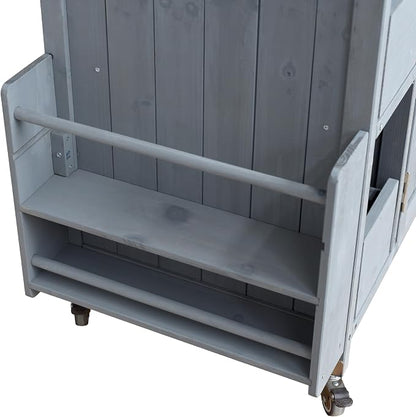 Christopher Knight Home Edsel Outdoor Bar Cart with Stainless Steel Top and Lockable Wheels, Solid Wood Outdoor Storage Cabinet, Kitchen Island Serving Cart for Poolside, Garden, Blue Gray
