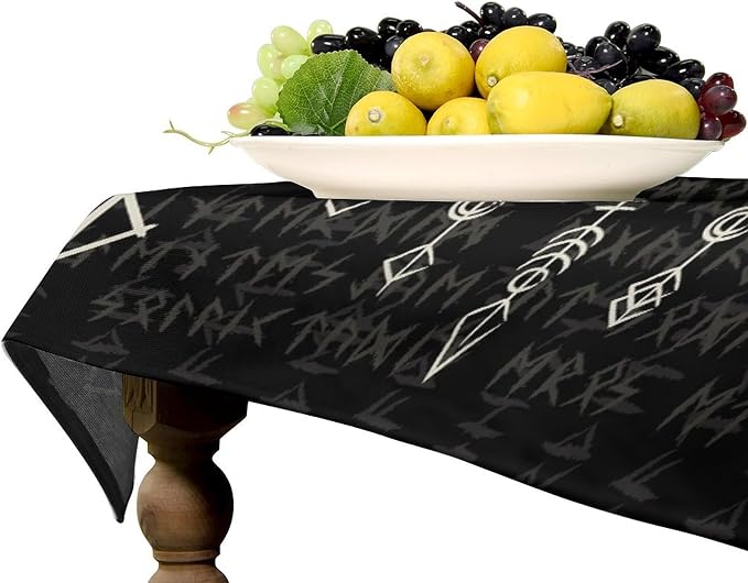 Vintage Viking Pattern Tablecloth, Gothic Helm of Terror Scandinavian Viking Seasonal Table Cloth Waterproof Wipeable Table Cover for Picnic Holiday Party Kitchen Dining 55x75