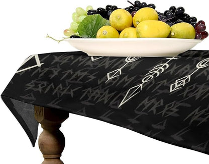 Vintage Viking Pattern Tablecloth, Gothic Helm of Terror Scandinavian Viking Seasonal Table Cloth Waterproof Wipeable Table Cover for Picnic Holiday Party Kitchen Dining 60x120