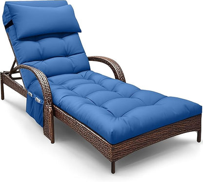 Outdoor Chaise Lounge Cushion, Waterproof Lounge Chair Cushion for Outdoor Furniture, 71 x 21 x 4 Inches Patio Cushion with Straps for Lawn Pool Furniture (Royal Blue, Lounge Chair Cushion)