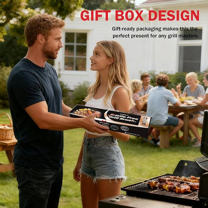 GrillChef Bristle Free Grill Brush, BBQ Steam Cleaning Brush with 2 Replacement Heads, Extra Long Wood Handle, Safe Grill Cleaner for Outdoor Grills, Gift Box Design for Dad Men