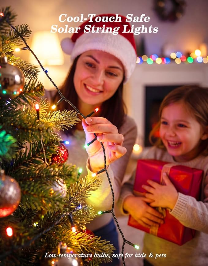 2 Pack 100LED Solar Christmas String Lights Outdoor Waterproof | Total 66FT Twinkle Lights with 8 Lighting Modes Remote for Outside Christmas Trees Decorations, Multicolor