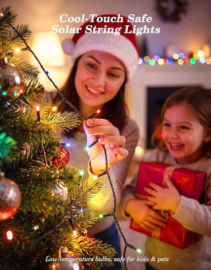 2 Pack 100LED Solar Christmas String Lights Outdoor Waterproof | Total 66FT Twinkle Lights with 8 Lighting Modes Remote for Outside Christmas Trees Decorations, Multicolor