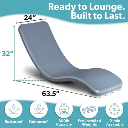 Coast Modern in Pool Lounge Chair - Waterproof & Weighted Chaise Lounger - Outdoor Pool Furniture for Patio or in Baja Shelf - Stone Blue
