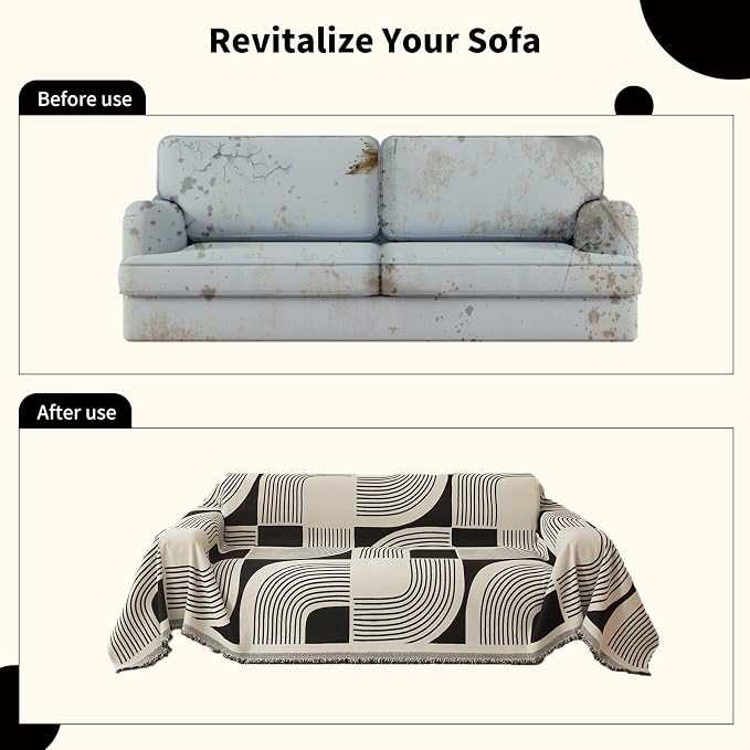 WEYOND Boho Couch Cover, Chenille Sofa Covers Washable, 71" x 102", Black | Couch Covers for 3 Cushion Couch Sofa Pet Friendly, Bohemian Sofa Slipcovers for Sectional Sofa, Loveseat, 2 3 4 Seater
