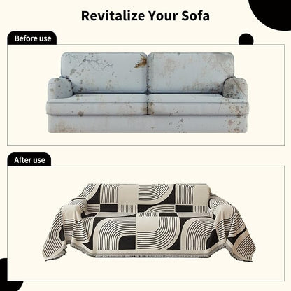 WEYOND Boho Couch Cover, Chenille Sofa Covers Washable, 71" x 102", Black | Couch Covers for 3 Cushion Couch Sofa Pet Friendly, Bohemian Sofa Slipcovers for Sectional Sofa, Loveseat, 2 3 4 Seater