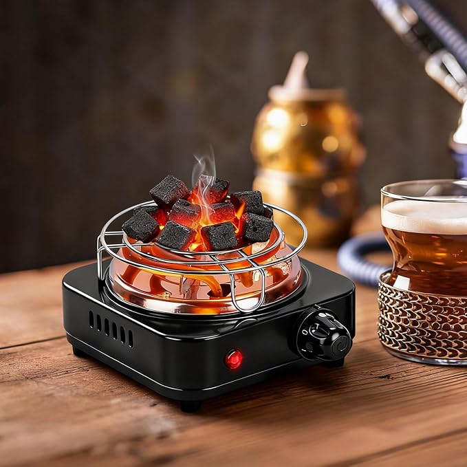 500W Electric Hookah Charcoal Burner - 5 Temperature Gears with Thermostat Safety, Stainless Steel Coil & Bonus Accessories for Indoor/Outdoor Use