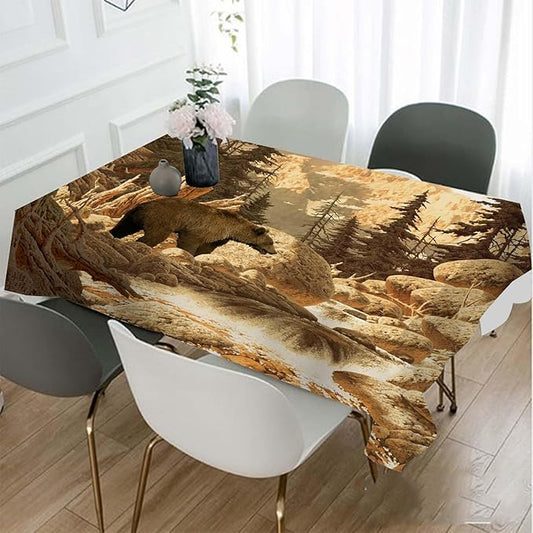 TKS MITLAN Grizzly Bear Tablecloth Decor Animal Bear Brook Canyon Mountain Table Cloth Dining Room Kitchen Table Cover 60" X 84" Oblong/Rectangle