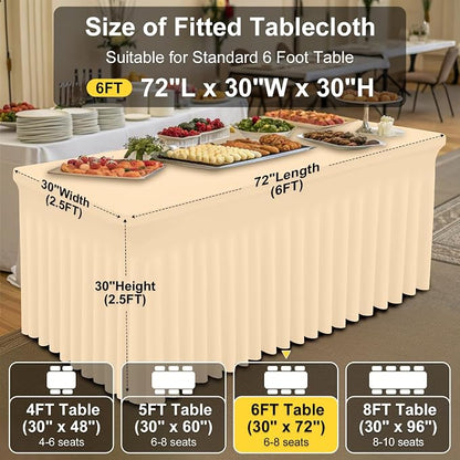Smiry Spandex Elastic Fitted Table Cloth Skirt for 6FT Rectangle Table | Stretch Washable Table Cloth, Banquet Table Cover for Wedding, Party, Indoor & Trade Shows, (Ivory, 72Lx30Wx30H)