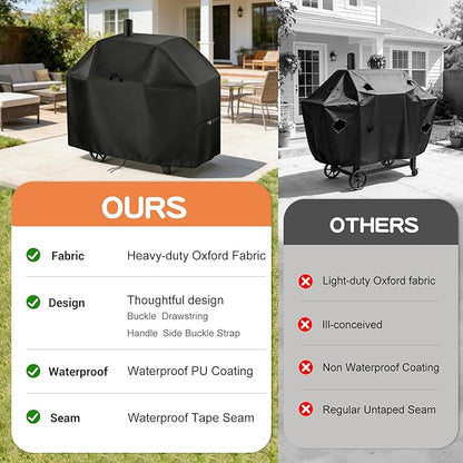 TheElves Grill Cover for Char-Griller 1733 Smokin Champ & CG30044223 Smokin Pro, 66" Outdoor Grill Covers Waterproof Heavy Duty for Barrel Grill Offset Smoker with Smoke Stack - 66" W x 29" D x 50" H
