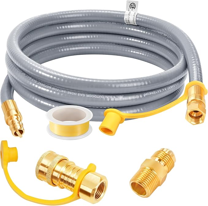 GasSaf 10FT 3/8" ID Natural Gas Hose, Natural Gas Grill Hose Conversion Kit Suitable for Weber Grills, Blackstone Griddles, Generator, Patio Heater (with Sealing Tape)