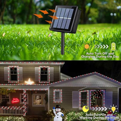 YEGUO Solar Rope Lights Outdoor Waterproof, 66ft 200 LED Red and White String Lights, 8 Modes Fairy Lights in Clear Thin Tube