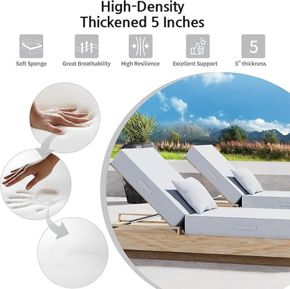 Outdoor Water-Resistant Olefin Chaise Lounge Cushions with Pillow, Weather and Fade Resistant Patio Furniture Lounge Chair Cushion Ideal for Patio, Lawn, Garden, Light Gray, 80"L x 26"W x 5"T