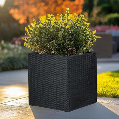 SUNNYPARK Black Square Planter Box Rattan for Outdoors 17x17x18inch | All-Weather, Handmade PE Rattan, Removable Liner, Indoor Outdoor, Patio Porch Garden, Modern Design for Plants Flowers
