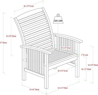 Walker Edison Rendezvous Modern 5 Piece Solid Acacia Wood Outdoor Dining Set, Set of 5, Brown