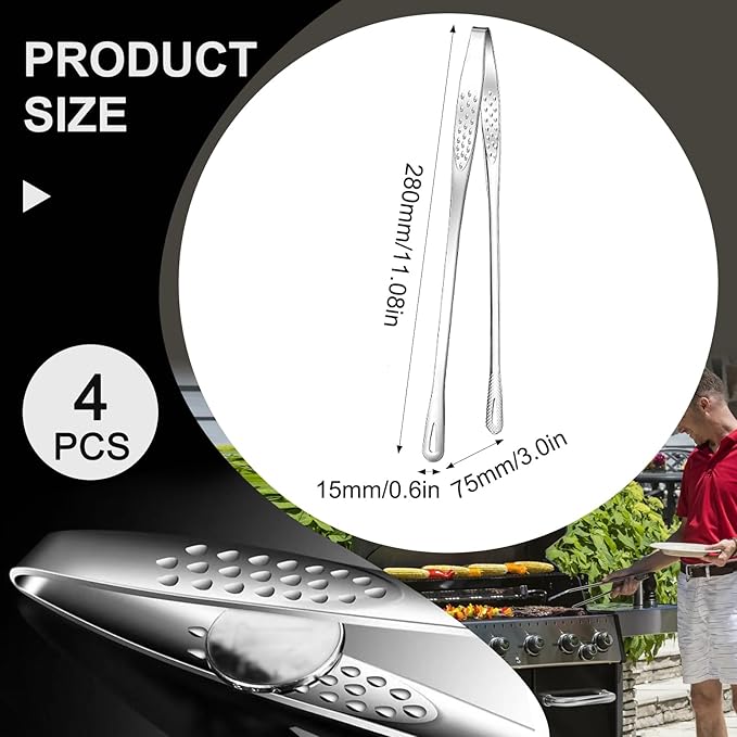 11 Inches Stainless Steel Korean Bbq Grill Tongs,Japanese Barbecue Tongs,For Cooking,Meat,Home Outdoor Steak Salad Food(6 Pcs)