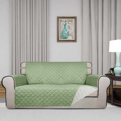 PureFit Reversible Quilted Couch Covers for Dogs Loveseat Sofa Cover 54" | Sage Green/Ivory, Water Resistant Couch Protector, Washable Pet Couch Cover with Non Slip and Elastic Straps For Kids