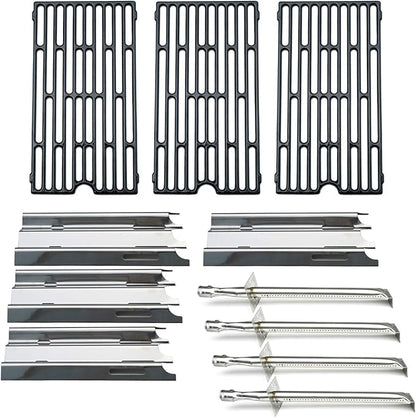 Parts Kit DG207 Replacement for select Vermont Castings grills, 17" Burner 4pcs, 14 1/2" x 7 1/4" Heat Plates 4pcs, set of 3 Cooking Grill Grids, 16 7/16" x 9 1/16" each grid