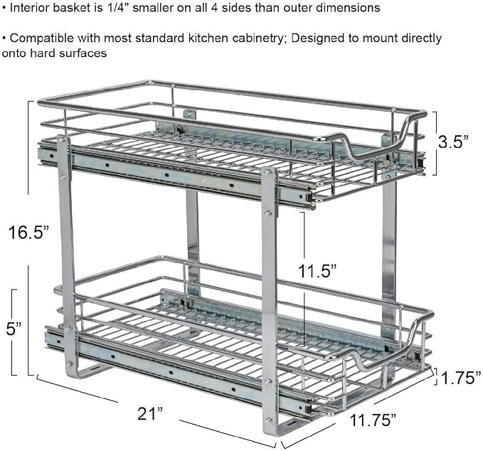 Household Essentials Chrome-Plated Steel Dual-Tier Pull-Out Organizer