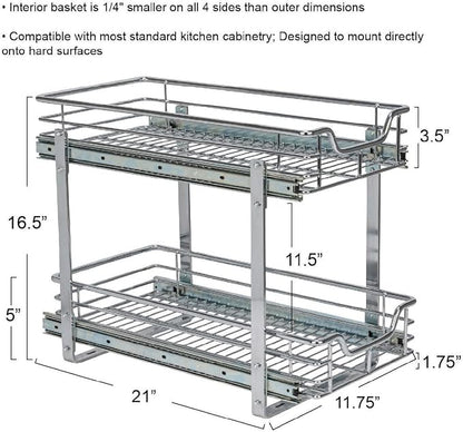 Household Essentials Chrome-Plated Steel Dual-Tier Pull-Out Organizer